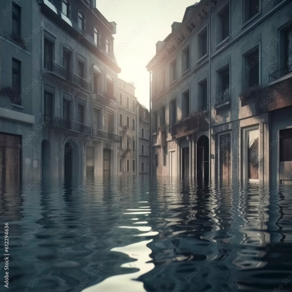 city underwater future climate change concept, generative ai
