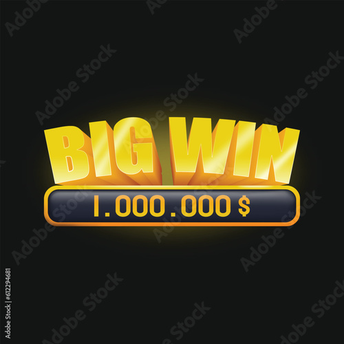 3D Big win one milion dollars in casino and slots games achievement text banner vector illustration. Game interface with shadows and lightnessreflections.