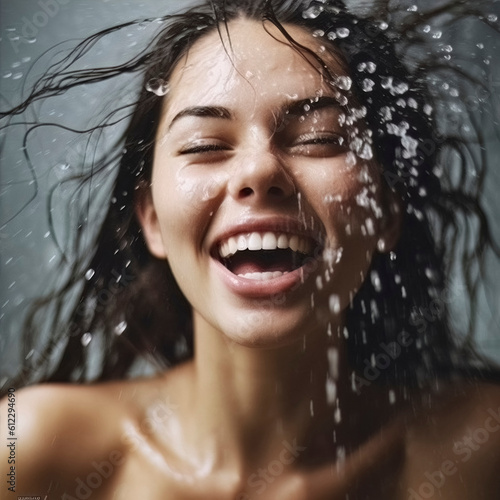 woman with splashing water in her face, generative ai © posteriori