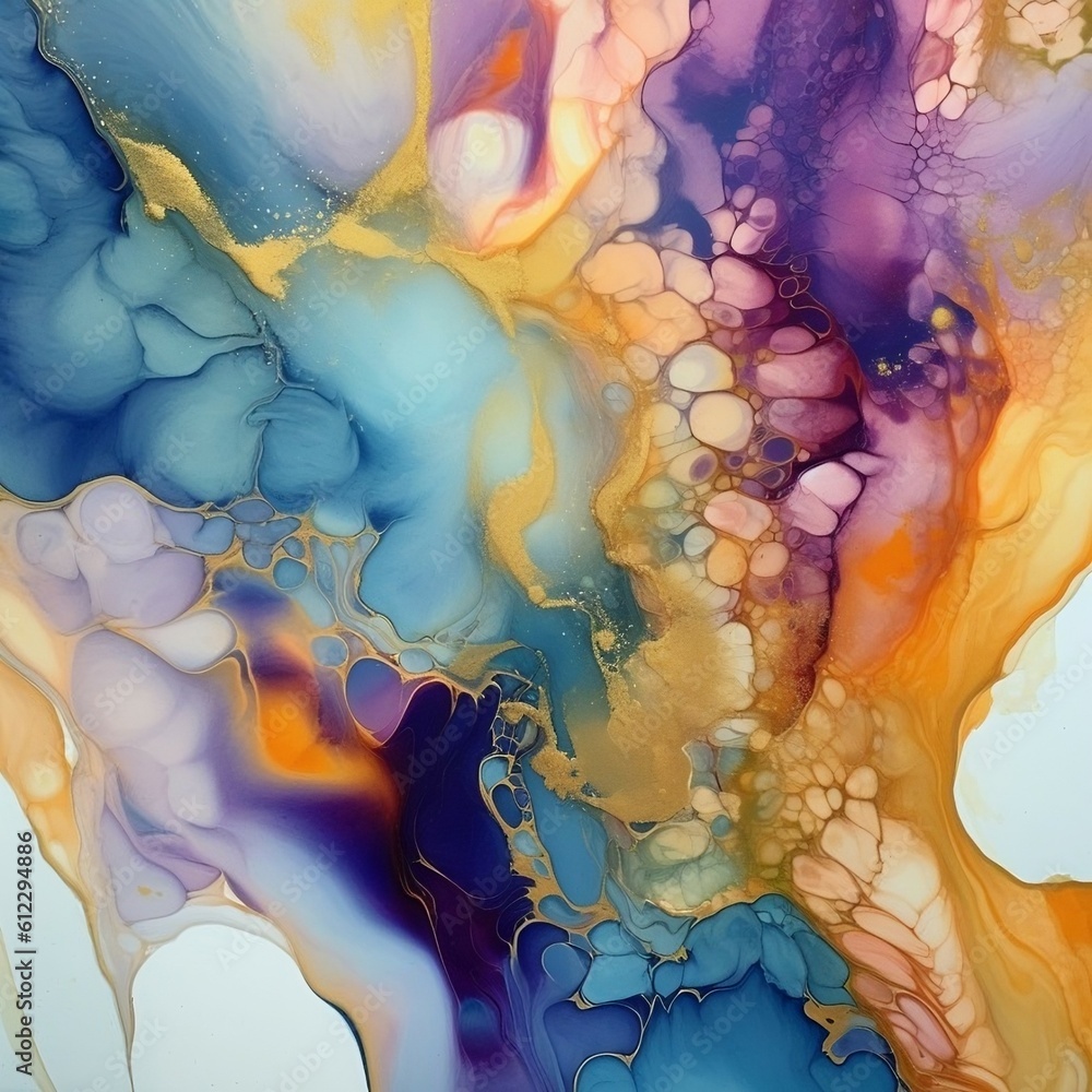 Fototapeta premium Abstract fluid art painting in alcohol ink technique. Created with Generative AI technology