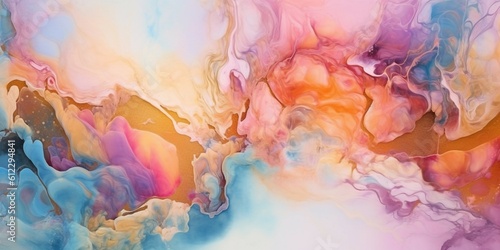 Natural luxury abstract fluid art painting in alcohol ink technique with golden swirls. Created with Generative AI technology 
