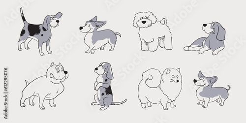 Fototapeta Naklejka Na Ścianę i Meble -  Set collection of breeds dog icon character hand drawing vector illustration. Isolated on white background.