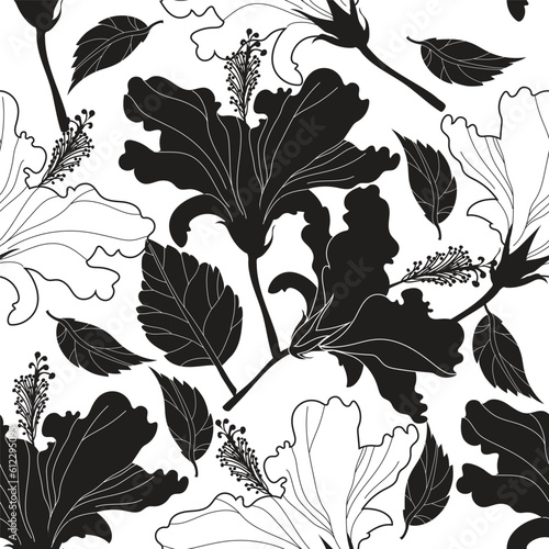 Hibiskus flower flat modern illustration seamless pattern. Vector illustration. Fashion surface design