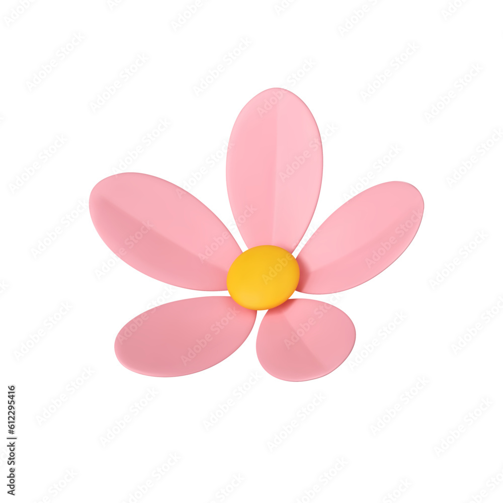 Chamomile pink romantic flower botanical blossom floristic decor element 3d icon realistic vector