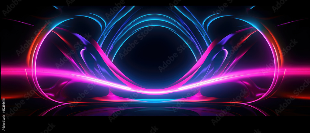 Flowing Blue Futuristic Lights with Glowing Trails of Neon web banner generative ai