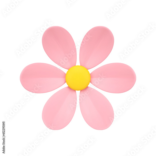 Pink romantic chamomile flower bud with six petals elegant decor element 3d icon realistic vector