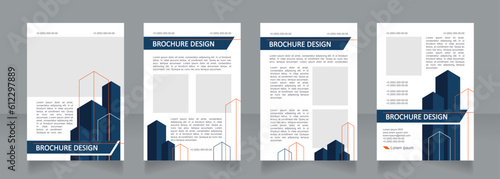 Building skyscrapers white and blue blank brochure design. Template set with copy space for text. Premade corporate reports collection. Editable 4 paper pages. Calibri, Arial fonts used