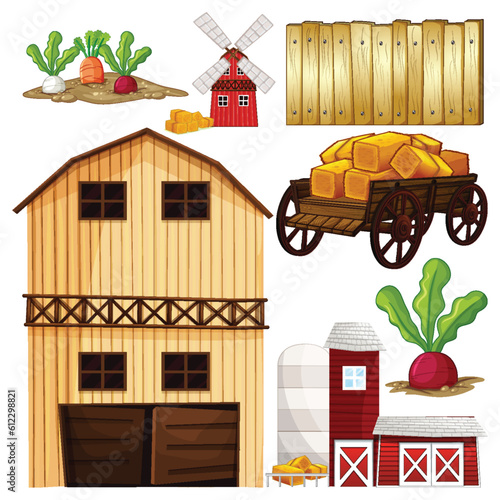 Farm Objects and Elements Vector Set