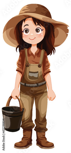 Cute gardener cartoon character with bucket