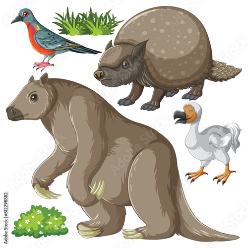 Set of various extinct animals