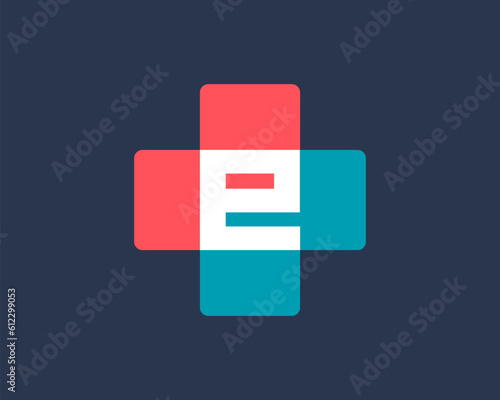 Letter E cross plus medical logo icon design template elements