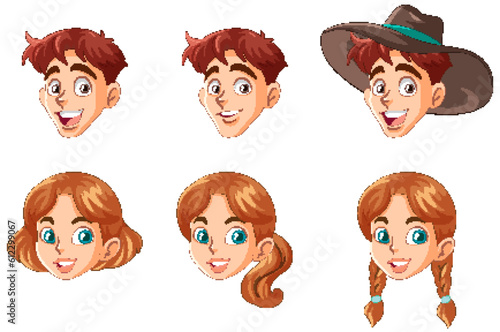 Set of people head wearing cowboy hat