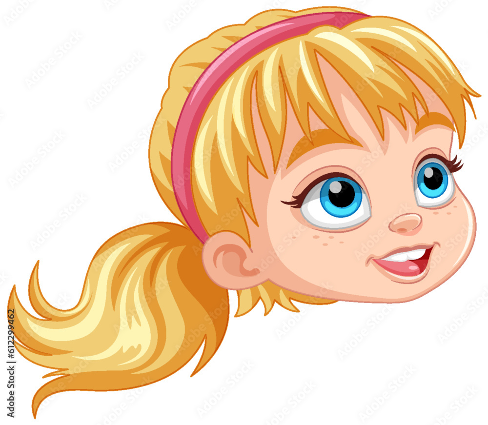 Fototapeta premium Cute girl face cartoon wearing hair band isolated