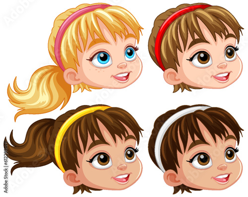 Cute girl face cartoon wearing hair band isolated