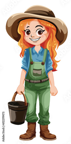 Cute gardener cartoon character with bucket