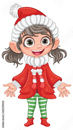 Little Girl in Winter Hat with Pom Pom Cartoon Character