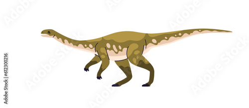 Oryctodromeus, prehistoric animal. Extinct dinosaur, huge reptile of Jurassic period. Giant prehistory lizard with long neck. Herbivorous dino. Flat vector illustration isolated on white background