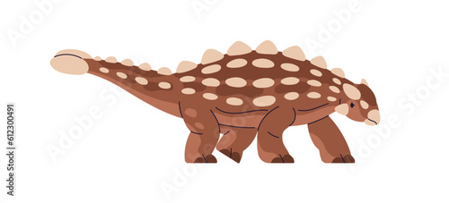 Ankylosaurus, prehistoric ancient dino. Extinct big dinosaur with spikes, side view. Prehistory spiky reptile animal of Jurassic period. Flat vector illustration isolated on white background