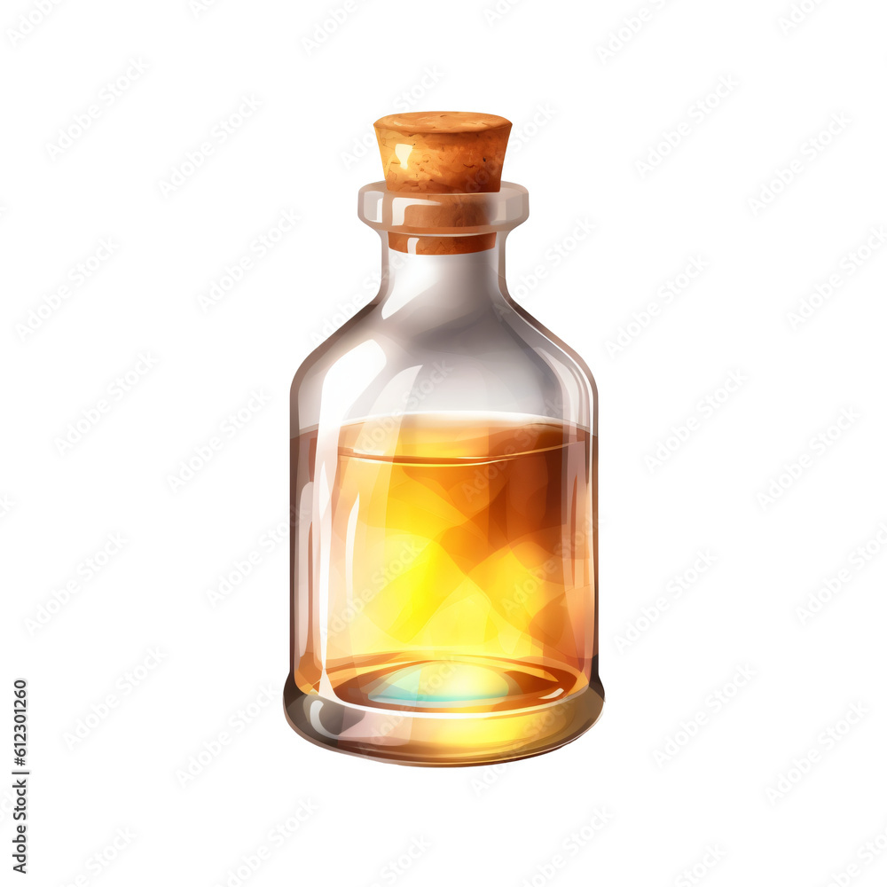 ampoule with an orange liquid isolated on transparent background, generative ai