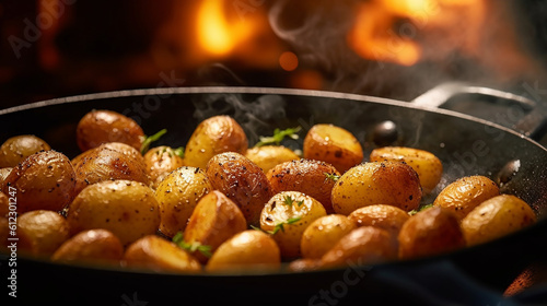 Generative AI. Sizzling Delights: Flavorful Young Potatoes Dancing in a Cast-Iron Symphony