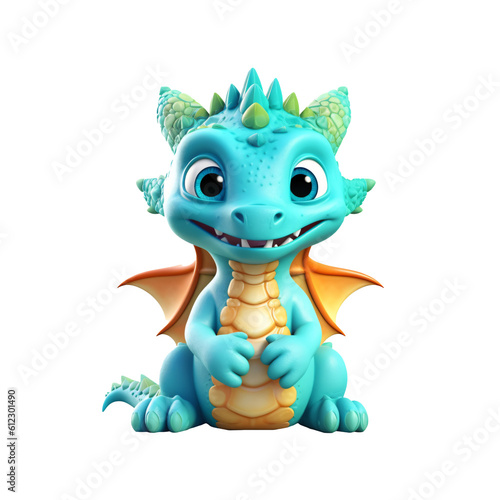 turquoise baby dragon isolated on transparent background  banner wallpaper  generative ai 