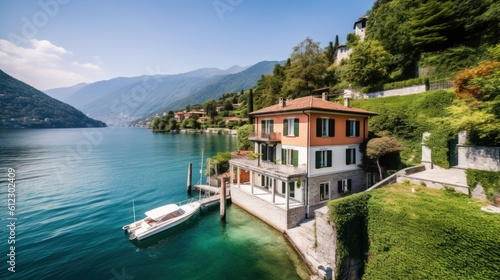 Charming villa situated on the shores of Lake Como, with a private dock, beautiful gardens, and balconies overlooking the serene waters © Damian Sobczyk