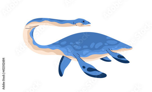 Plesiosaur, ancient water animal. Aquatic dinosaur, marine reptile swimming. ...