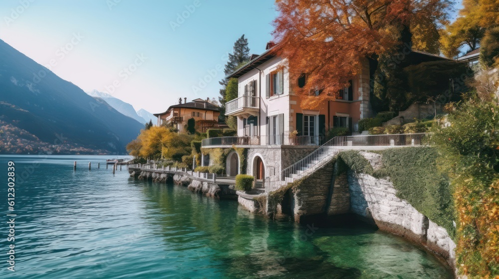 Charming villa situated on the shores of Lake Como, with a private dock, beautiful gardens, and balconies overlooking the serene waters
