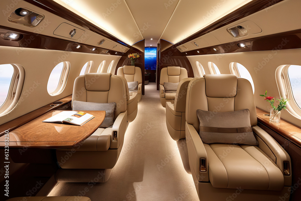 Luxury private jet interior. Generative AI Luxury private jet interior. Generative AI