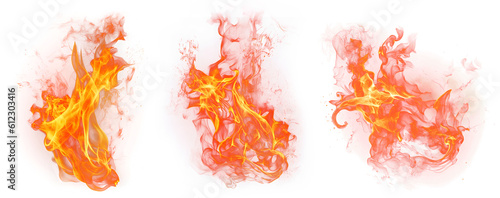 Fire collection. Realistic Fire Flames transparent without background. Burning red wildfire flames set, burn bonfire silhouette and blazing fiery spurts of flame PNG transparent