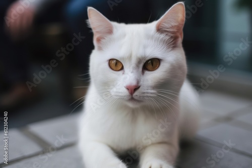 Portrait of a cute cat looking away. Foreign white cat breed. Generative AI