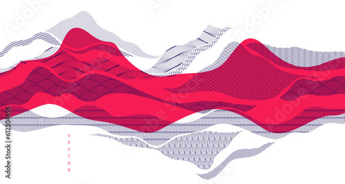 Nature art oriental Japanese style vector abstract background in red colors, runny like water shapes and lines with textures.