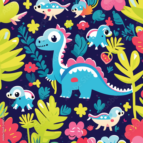 Cute dinosaur seamless pattern royal wallpaper © suththirat