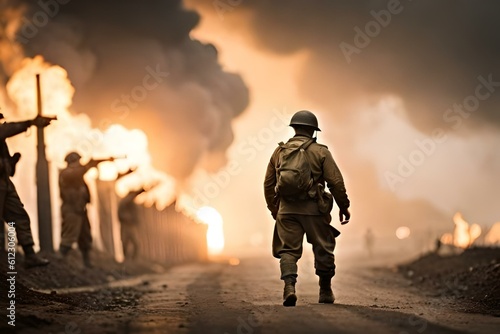 Wallpaper Mural soldier fighting fire, soldier in battlefield, soldier in war wold 2 Torontodigital.ca