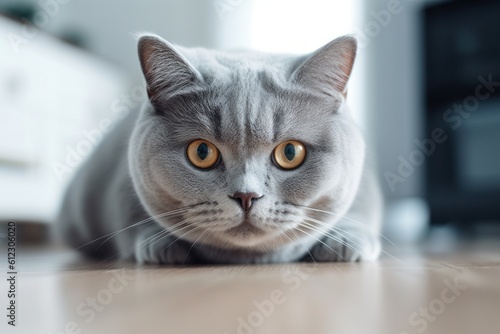 Portrait of a cute cat looking away. British shorthair cat. Generative AI © spyrakot