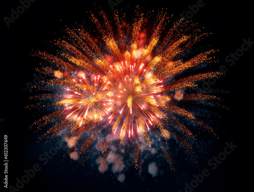 Colorful firework on dark background. New Year celebration, Abstract holiday texture. Ai Generative illustration