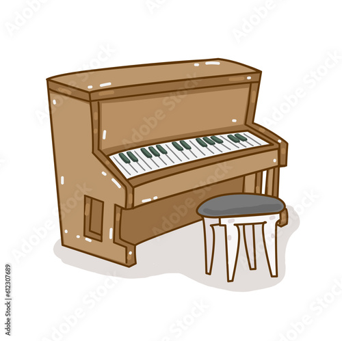 Cartoon piano on white background.