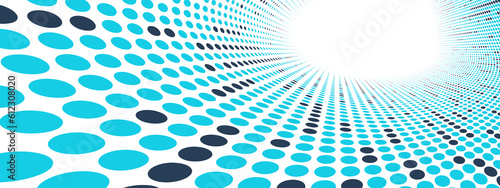 Blue dots in 3D perspective vector abstract background, multimedia internet information theme, wave stream of science technology or business blank template for ads.