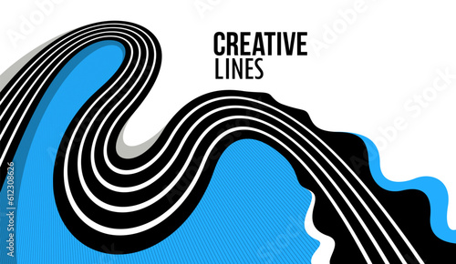 3D lines in motion vector abstract background, creative and dimensional curved stripes dynamic composition, motion and technology.