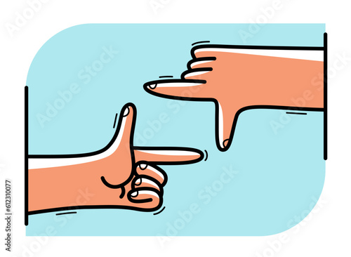 Two hands showing photo view crop region for composition viewfinder vector icon isolated on white.