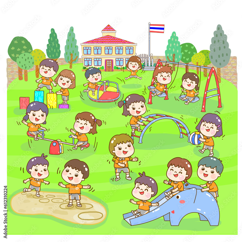 Cartoon playground at school vector.