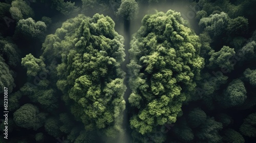 green forest. Abstract lungs shapes trees. digital illustration Concept of nature protection, cleanliness, breathing and natural reduction of CO2. generative AI © matteo