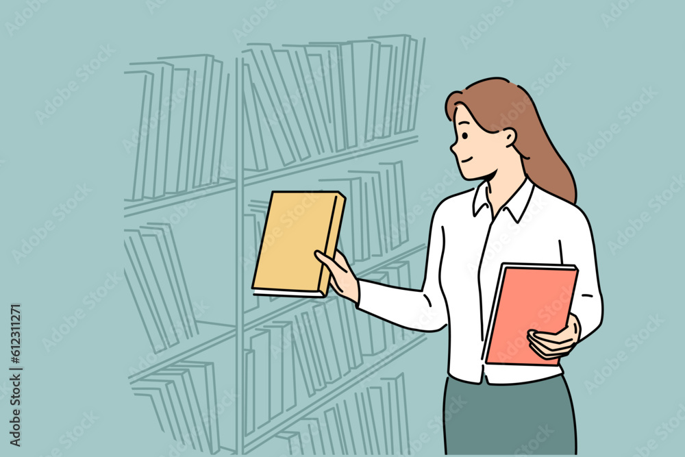 Ταπετσαρία Female librarian put books on bookshelves