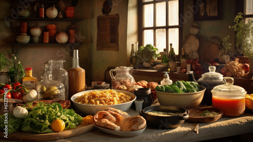 Generative ai illustration of vintage Italian kitchen scene