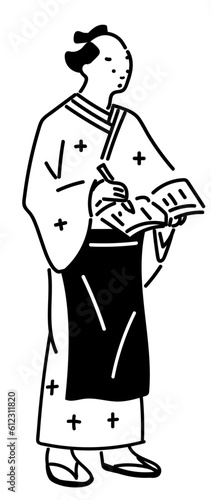 台帳を付ける江戸時代の町民（商人の男性）