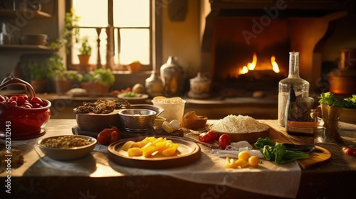 Generative ai illustration of vintage Italian kitchen scene