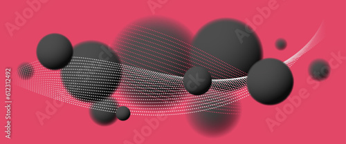 Blurred spheres over red vector abstract background, defocused balls levitating wallpaper.