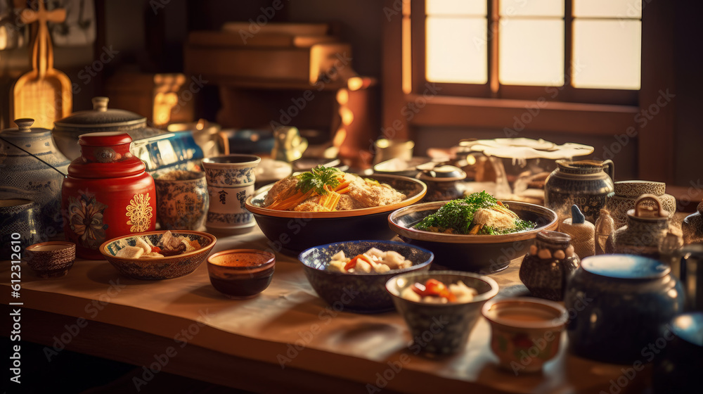 Generative ai illustration of vintage Japanese kitchen scene