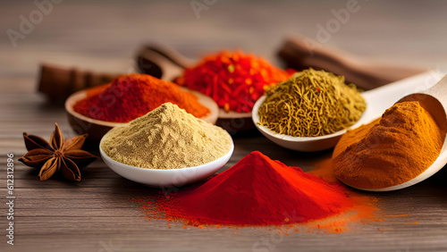 spices in a wooden spoons