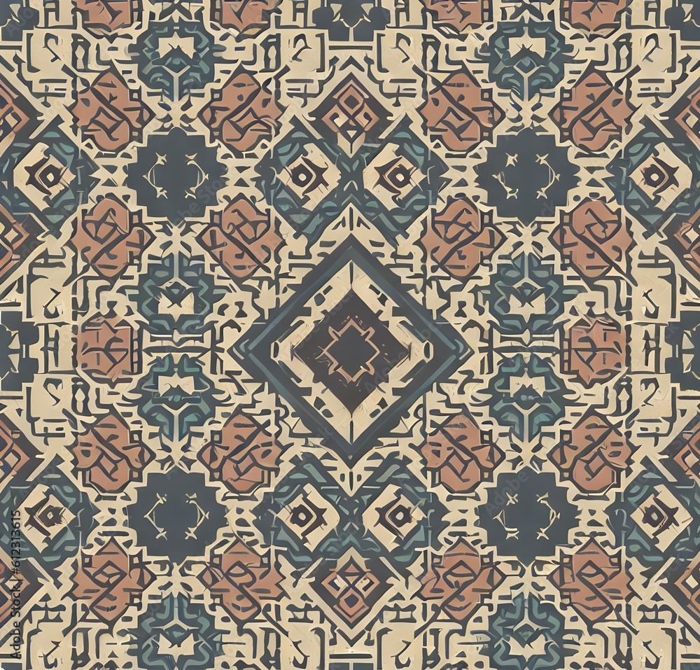 Abstract retro geometric pattern art pattern, carpet background. Generative AI
